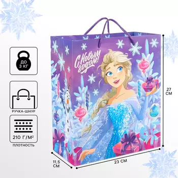 Пакет подарочный новогодний, 23х27х11.5 см, упаковка, Холодное сердце