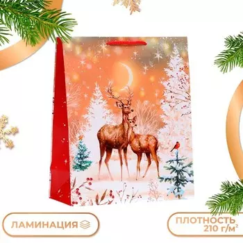 Пакет подарочный новогодний ламинированный «Олени», 263212 см