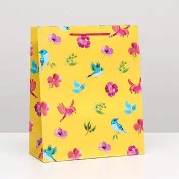 Пакет подарочный "Орнамент птицы" 26 х 32 х 12 см