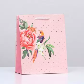 Пакет подарочный "Пионные дела", 18 х 22,3 х 10 см