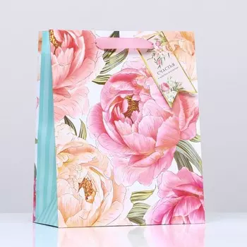 Пакет подарочный "Пионы повсюду", 26 х 32 х12 см