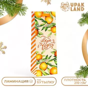 Пакет подарочный новогодний под бутылку «Апельсины», 133610 см