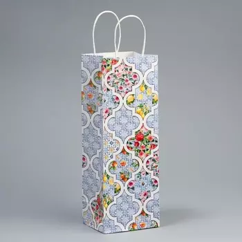 Пакет подарочный под бутылку, упаковка, «Праздничный», белый крафт, 13 х 36 х 10 см