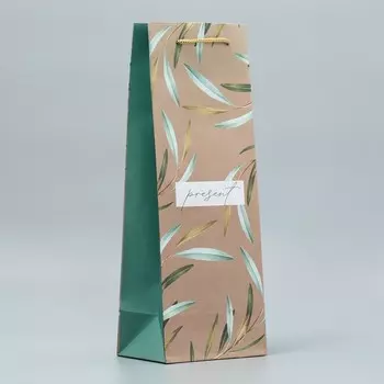 Пакет подарочный под бутылку, упаковка, Present, 36 х 13 х 10 см