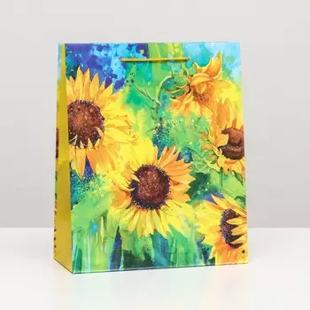 Пакет подарочный "Подсолнухи" 26 х 32 х 12 см