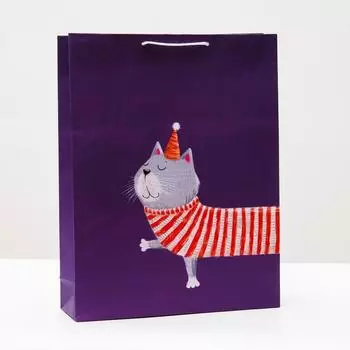 Пакет подарочный "Праздничный котик", 33 х 42,5 х 10 см