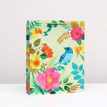 Пакет подарочный "Птица на цветке" 33 х 42,5 х 10 см