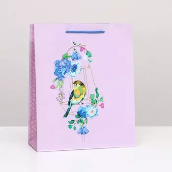 Пакет подарочный "Птица в клетке" 26 х 32 х 12 см