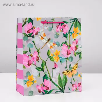 Пакет подарочный "Райский сад", розовый, 26 х 32 х 12 см
