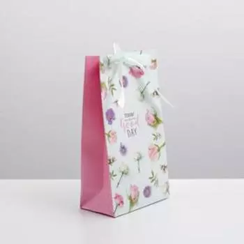 Пакет подарочный с лентой «Хорошего дня», 13 × 23 × 7 см