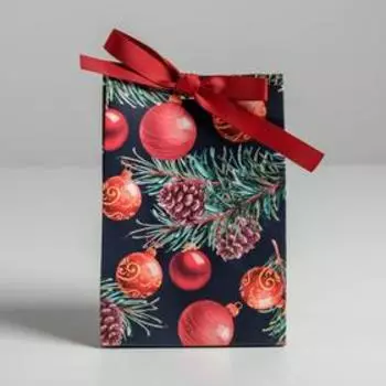 Пакет подарочный с лентой «Ёлочные игрушки», 13 19 9 см