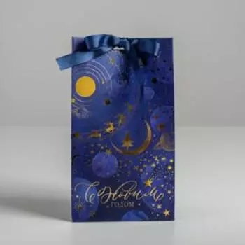 Пакет подарочный с лентой «Новогодний космос», 13 × 23 × 7 см