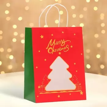 Пакет подарочный новогодний крафт, с окном «Ёлка» 192613 см