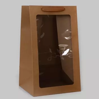 Пакет подарочный с окном, крафт, 503025 см