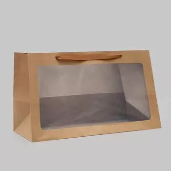 Пакет подарочный с окном, крафт, 503025 см