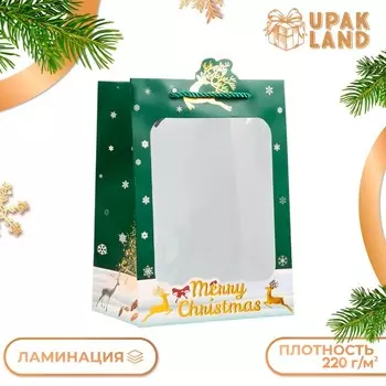 Пакет подарочный новогодний ламинированный, с окном «Новый Год», тиснение, 182513 см