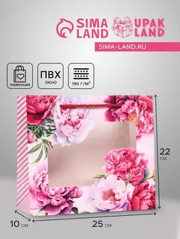 Пакет подарочный с окном «Пионы», 251022 см