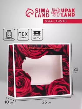 Пакет подарочный с окном «Розы», 251022 см