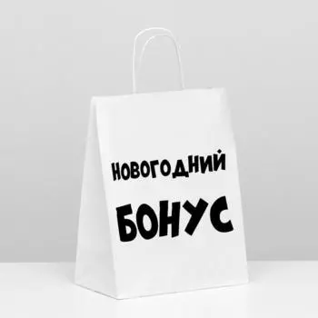 Пакет подарочный с приколами, крафт «Новогодний бонус», белый, 24 х 10,5 х 32 см