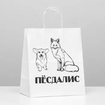 Пакет подарочный с приколами, крафт «Пёс да лис», белый, 241430 см