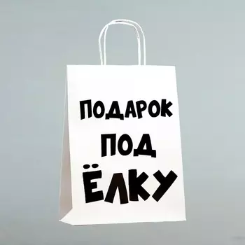 Пакет бумажный подарочный новогодний крафт с приколами, «Подарок под ёлку», белый, 241428 см