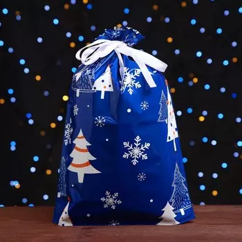 Пакет подарочный новогодний с завязками, "Зимний лес", 29х43 см