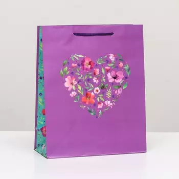 Пакет подарочный "Сердце из цветов" 26 х 32 х 12 см