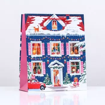 Пакет подарочный "Снегирь на ветке ", 26 х 32 х 12 см