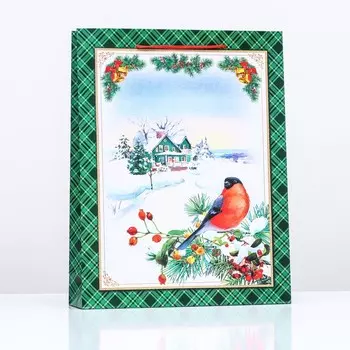 Пакет подарочный "Снегирь на ветке", 33 х 42,5 х 10 см.