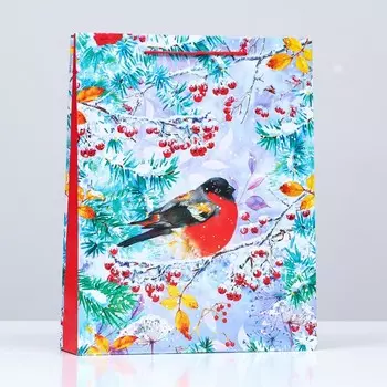 Пакет подарочный "Снегирь в рябине", 33 х 42,5 х 10 см