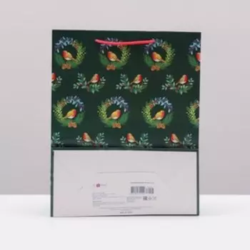 Пакет подарочный новогодний ламинированный «Снегири на венках», 263212 см