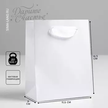 Пакет подарочный, упаковка, «Белый», 12 х 15 х 5.5 см