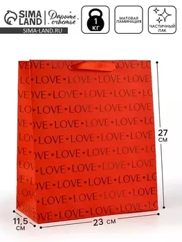 Пакет подарочный, упаковка, Love, частичный лак, ML 23 х 27 х 11.5 см