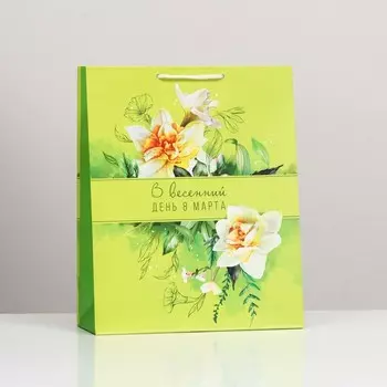 Пакет подарочный "В весенний день 8 Марта", 26 х 32 х 12 см
