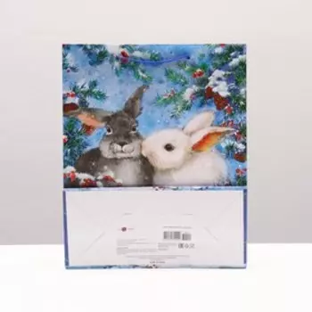 Пакет подарочный новогодний ламинированный «Влюблённые зайчики» , 263212 см
