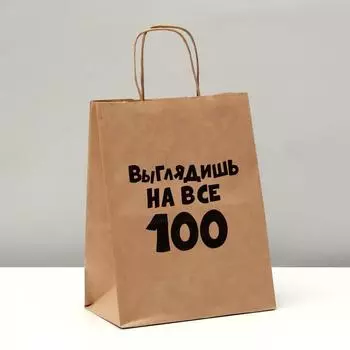 Пакет подарочный «Выглядишь на все 100», крафт, 24 х 10 х 30 см