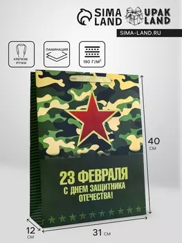 Пакет подарочный вертикальный «С Днём защитника Отечества! », L 314012 см