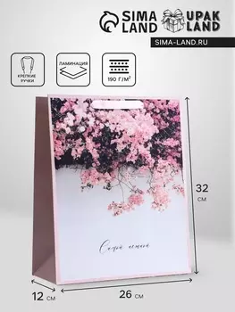 Пакет подарочный вертикальный «Табебуйя розовая», M 263212 см