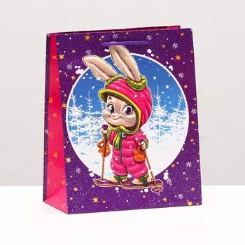 Пакет подарочный новогодний ламинированный «Зайчик лыжник» , 1822.310 см