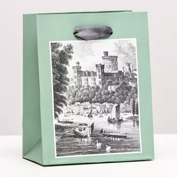 Пакет подарочный "Замок" чб, 11,5 х 14,5 х 6,5 см