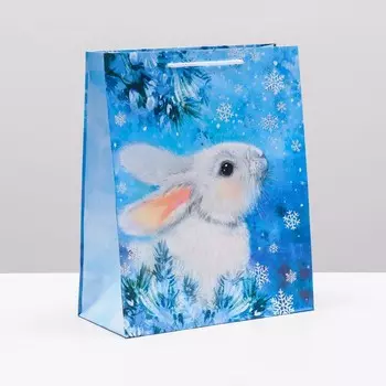 Пакет подарочный новогодний ламинированный «Заяц беляк» , 263212 см