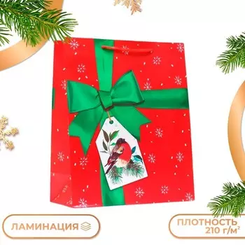 Пакет подарочный «Зеленый бант», 263212 см