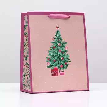 Пакет подарочный "Зелёная ёлка", 26 х 32 х 12 см