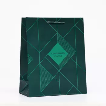 Пакет подарочный "Зелёный ромб", 26 х 32 х 12 см