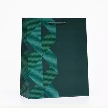 Пакет подарочный "Зелёный ромб", 26 х 32 х 12 см