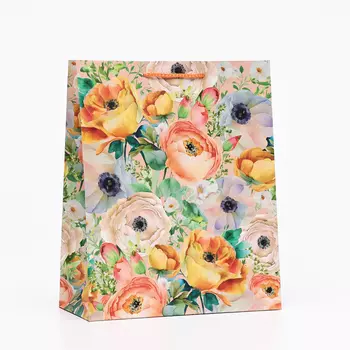 Пакет подарочный "Жёлтый цветок", 26 х 32 х 12 см