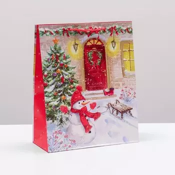 Пакет подарочный "Зимний дворик", 26 х 32 х 12 см