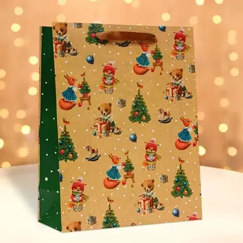 Пакет подарочный новогодний ламинированный «Зверята», 3342.515 см