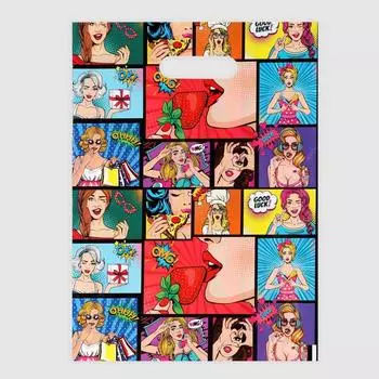 Пакет полиэтиленовый с вырубной ручкой "POP ART", клубничка, 50 мкм 30 х 40 см