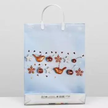 Новый год. Пакет "Птички", мягкий пластик, 37 х 30 см.